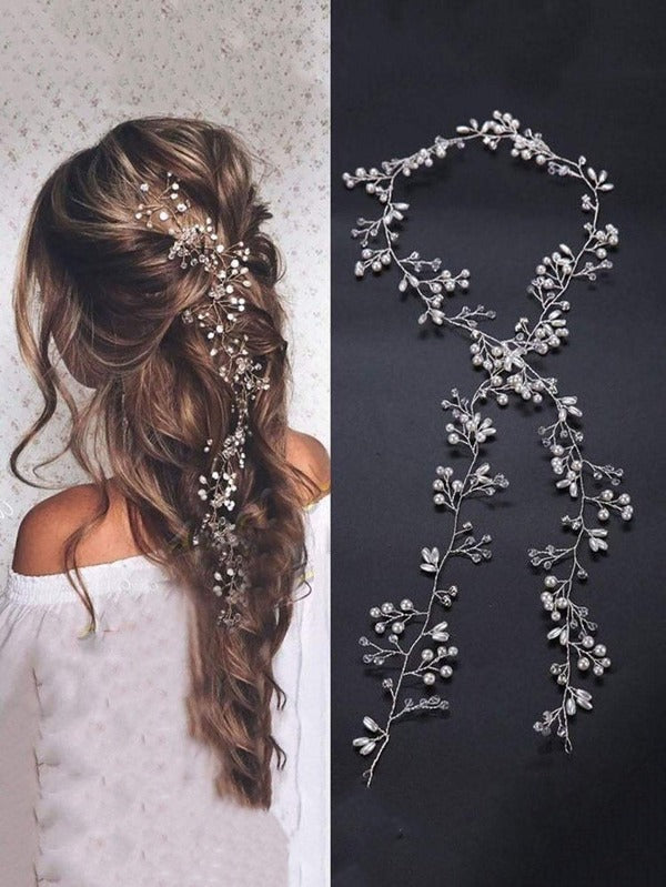 Pearl & Crystal Silver Wedding Bridal Hair Vine