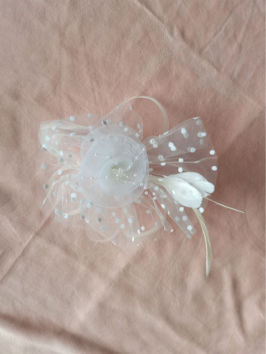 White Pearl Flower Feather Wedding Bridal Ladies Day Fascinator