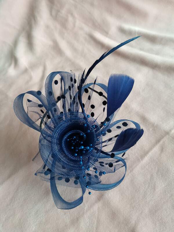 Navy Blue Pearl Flower Feather Wedding Bridal Ladies Day Fascinator