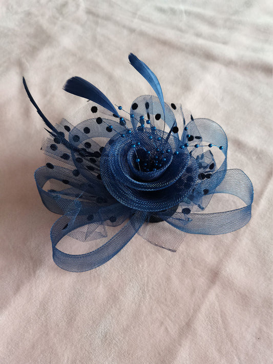 Navy Blue Pearl Flower Feather Wedding Bridal Ladies Day Fascinator