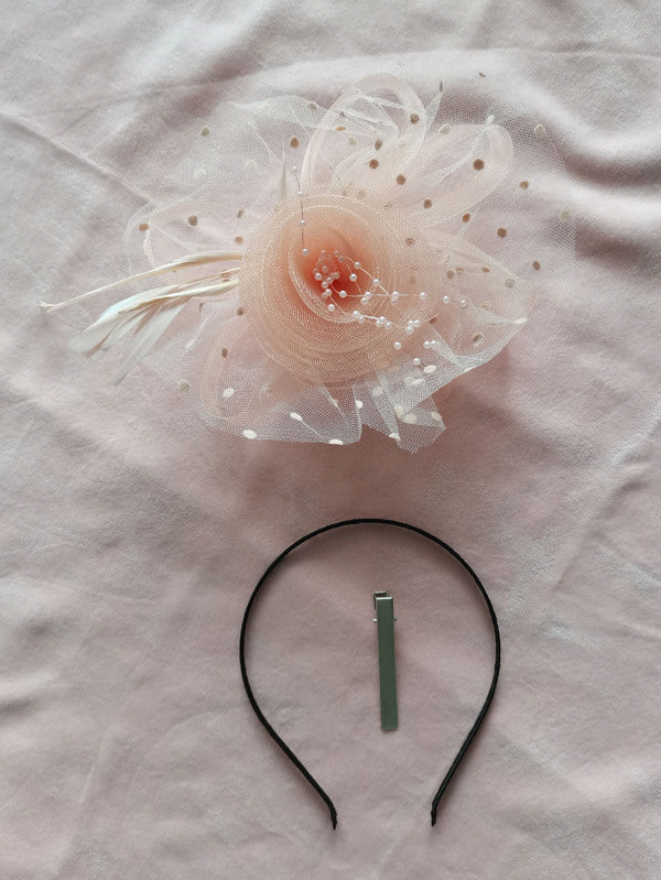 Baby Pink Pearl Flower Feather Wedding Bridal Ladies Day Fascinator