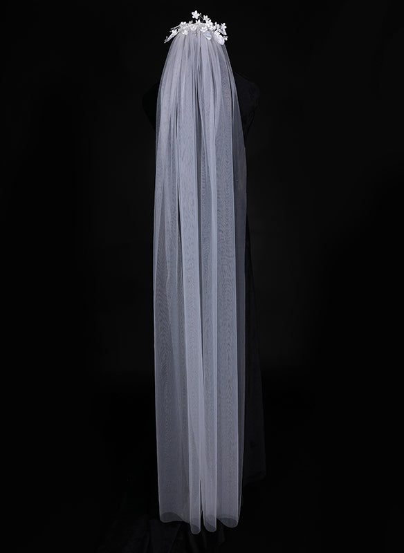 White One-tier Cut Edge Waltz Bridal Veils