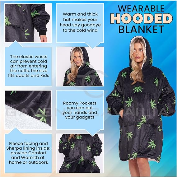 Weed Oodie Style Fleece Oversized Blanket Hoodie - Adults