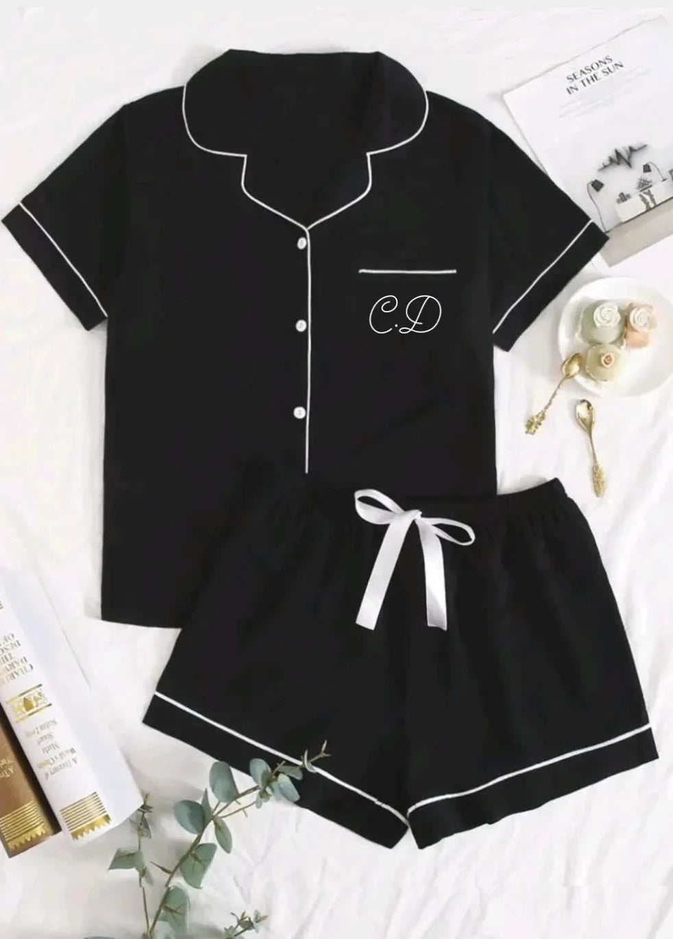 Black Personalised Short Pyjamas