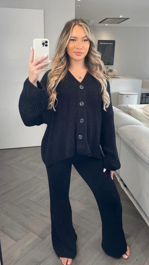 Black Button Down Chunky Knit Lounge Set