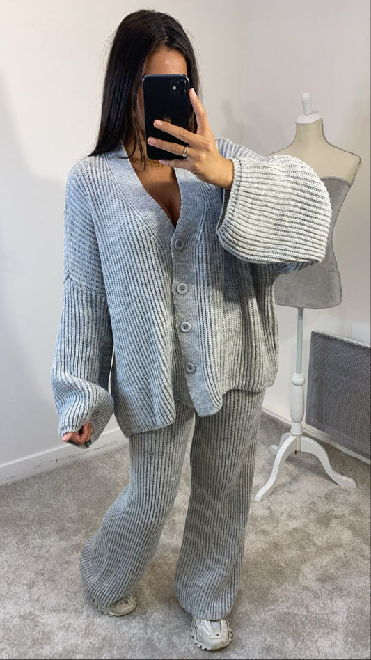 Grey Button Down Lounge Set