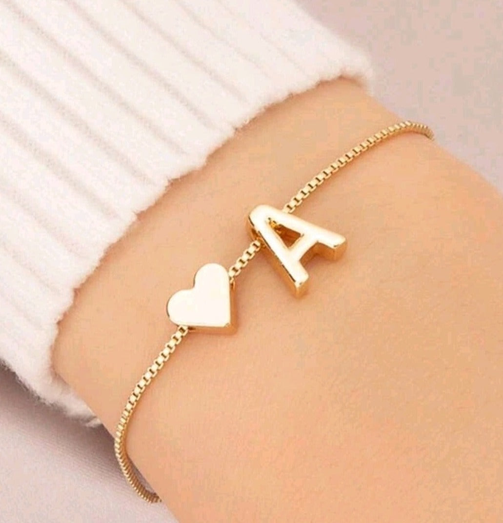 Gold Initial Heart Bracelet