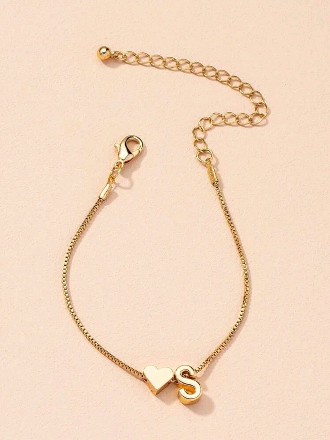 Gold Initial Heart Bracelet