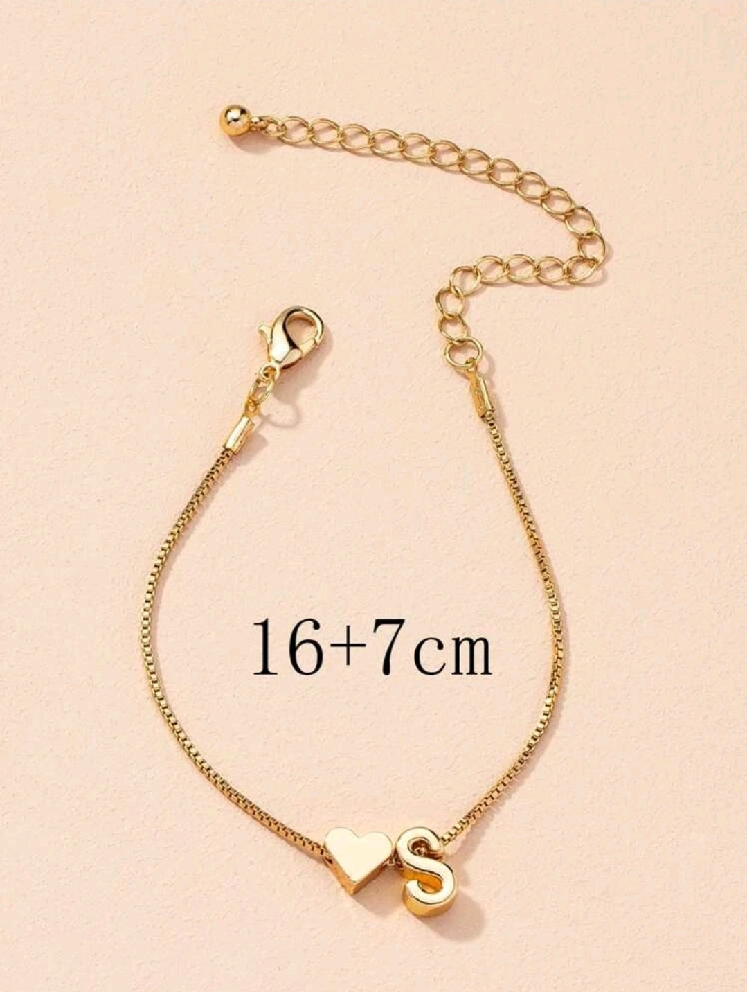 Gold Initial Heart Bracelet