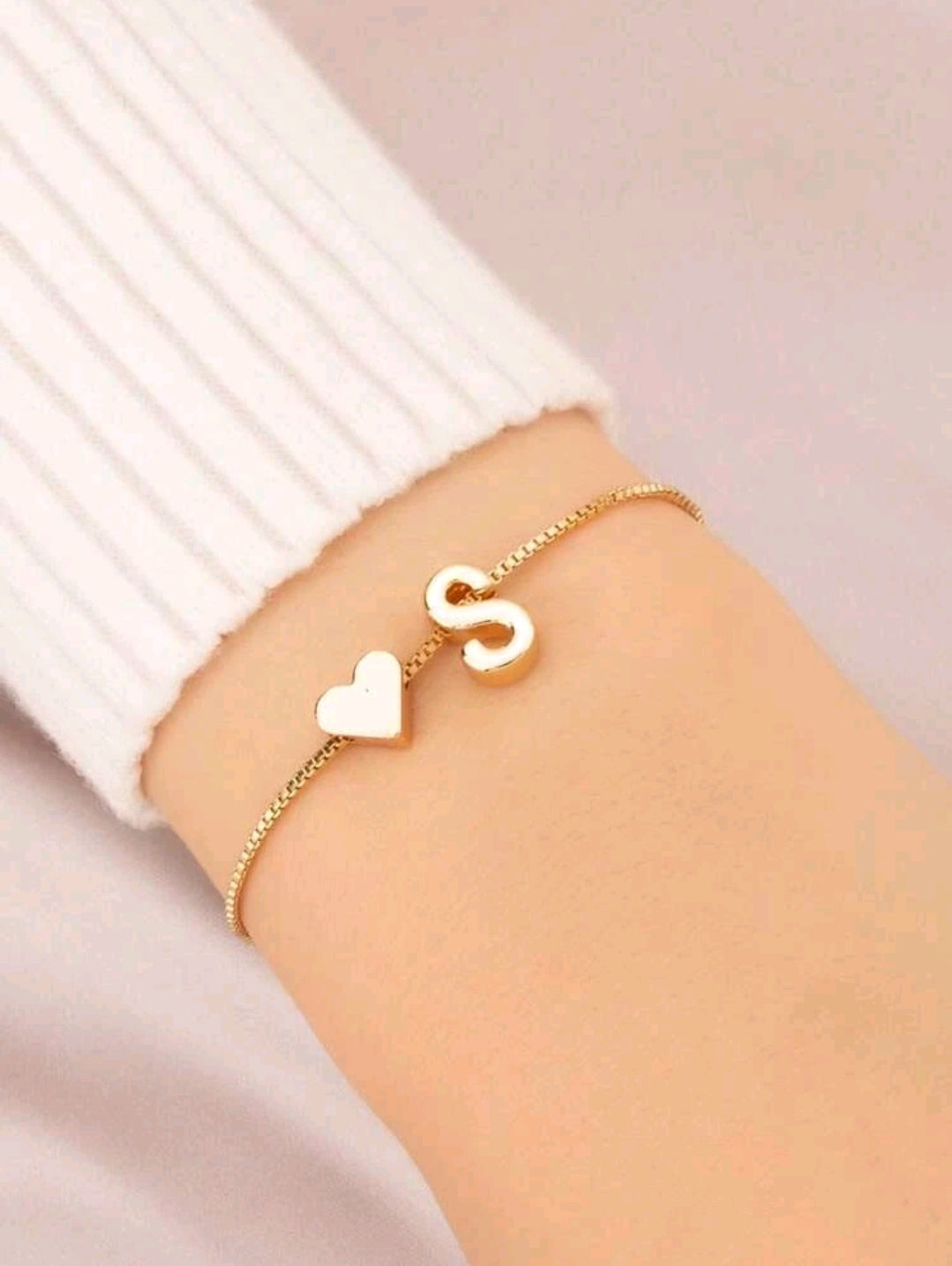 Gold Initial Heart Bracelet