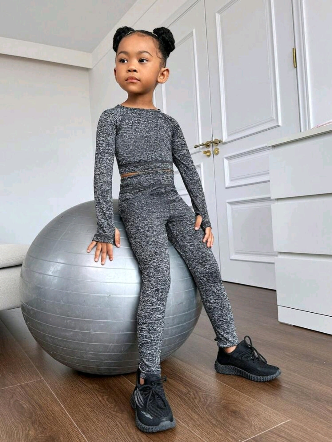 Gym Bunny Kids Grey Long Sleeve Gym Set