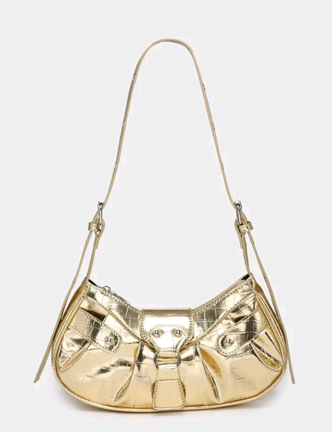 Metallic Gold Crocodile Hobo Handbag
