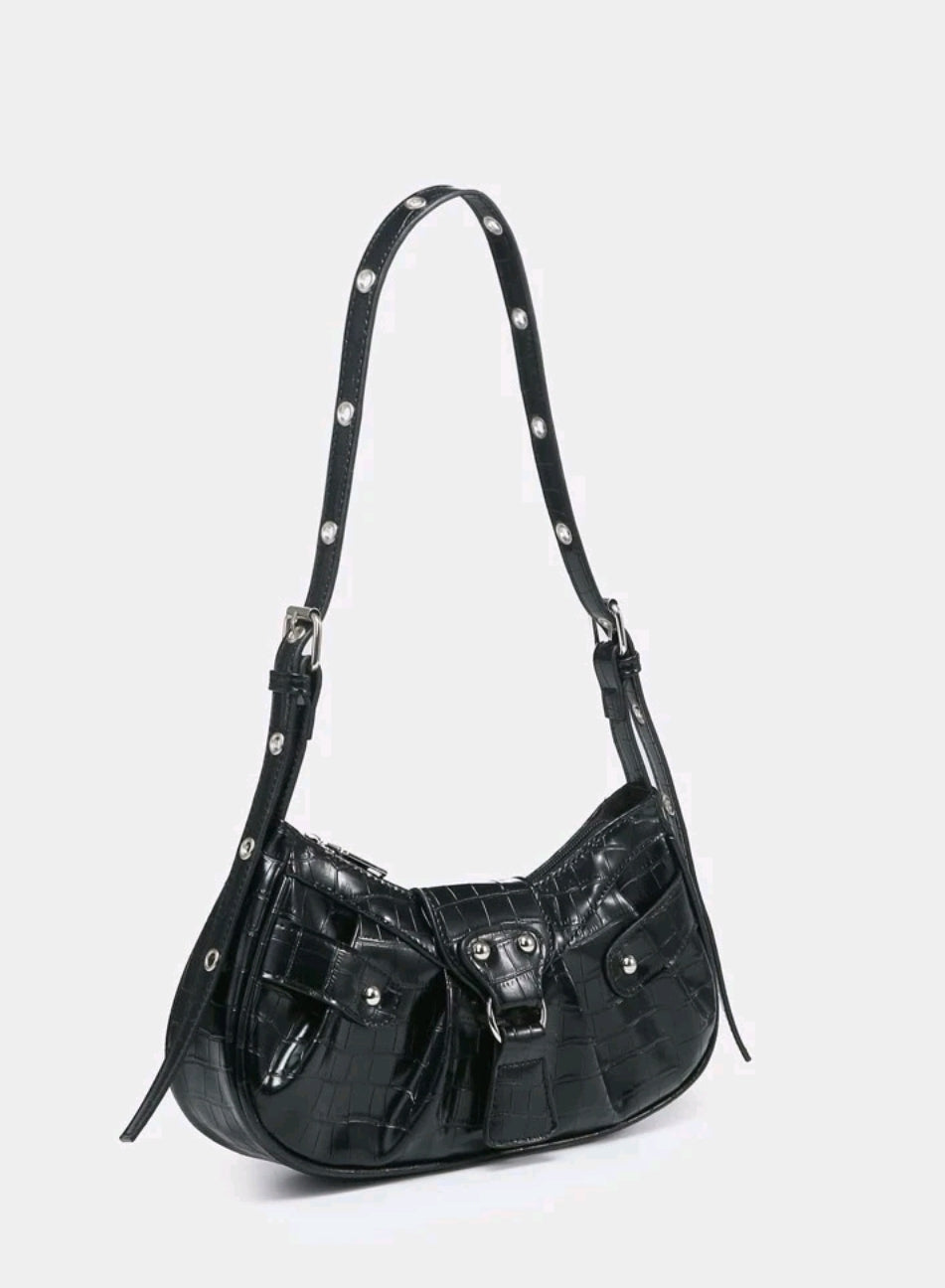 Black Crocodile Hobo Handbag