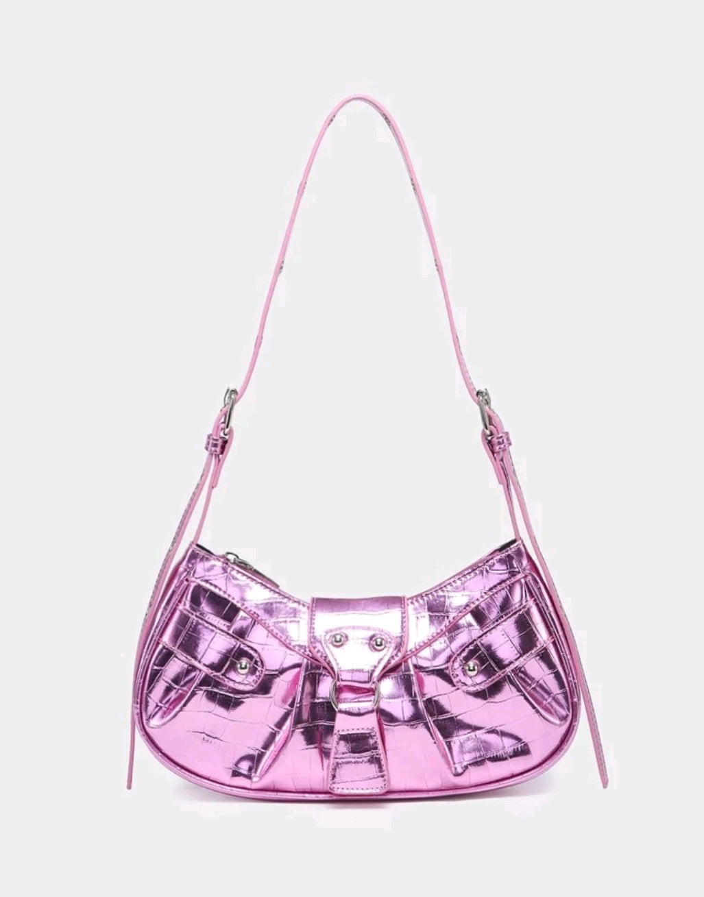 Metallic Pink Crocodile Hobo Handbag