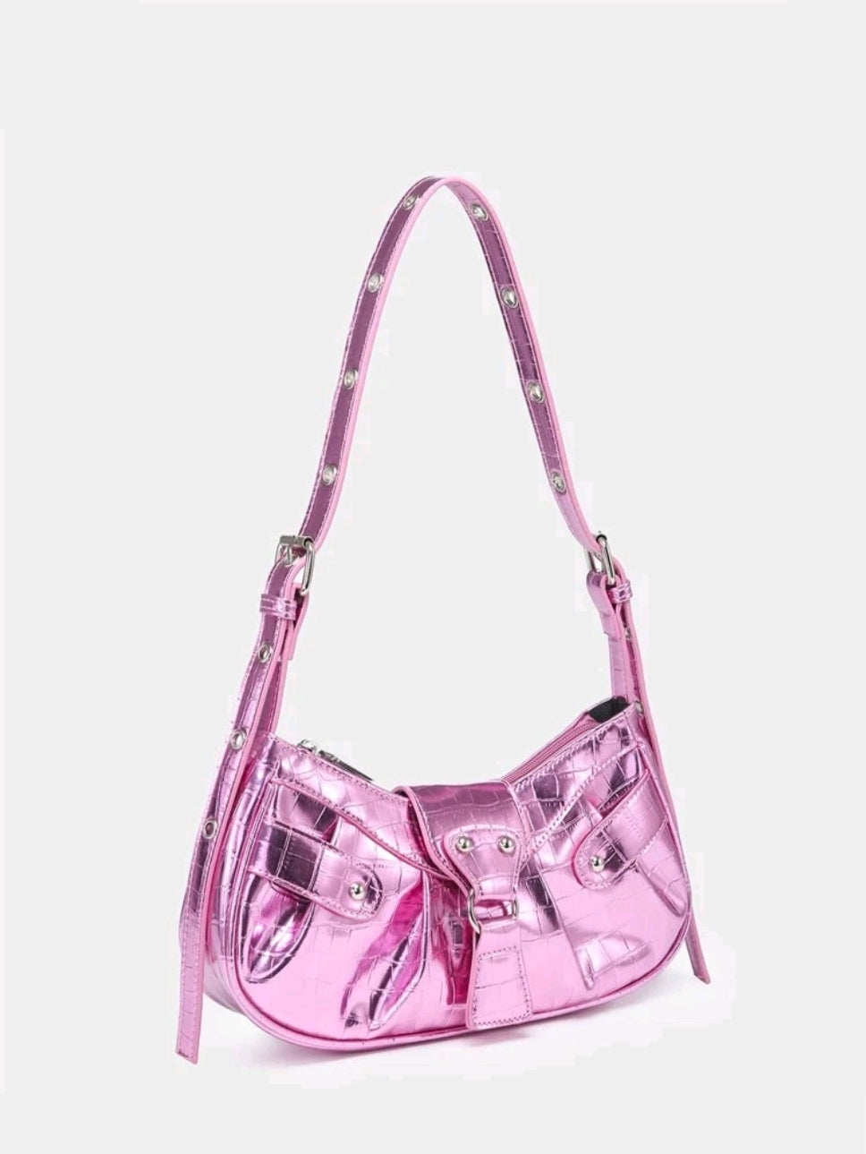 Metallic Pink Crocodile Hobo Handbag