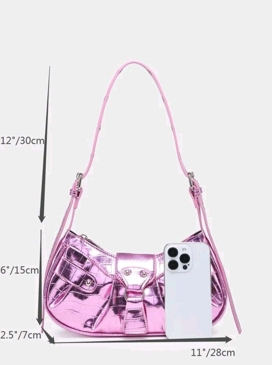 Metallic Pink Crocodile Hobo Handbag