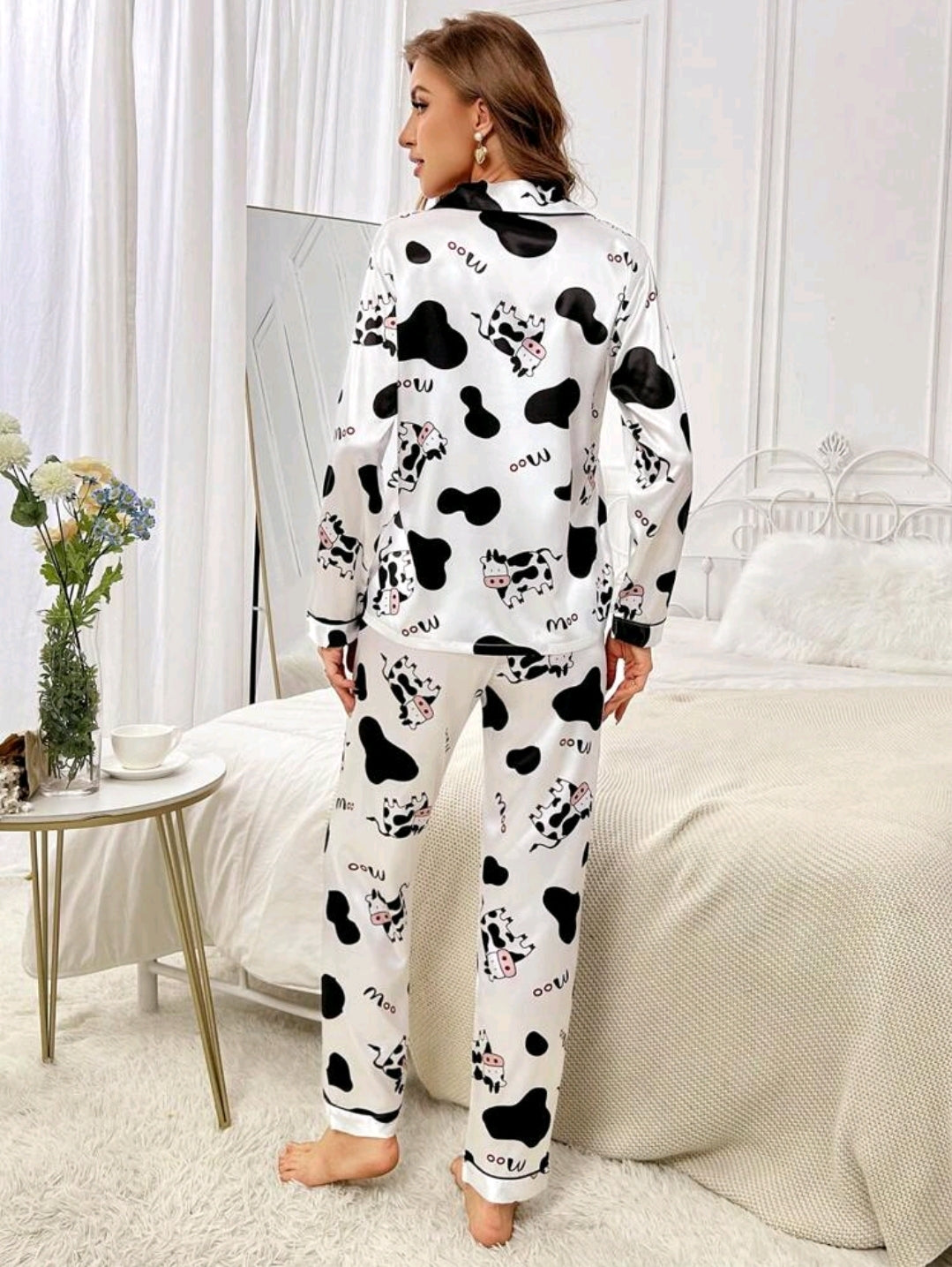 Satin Moo Cow Print Pyjama Set