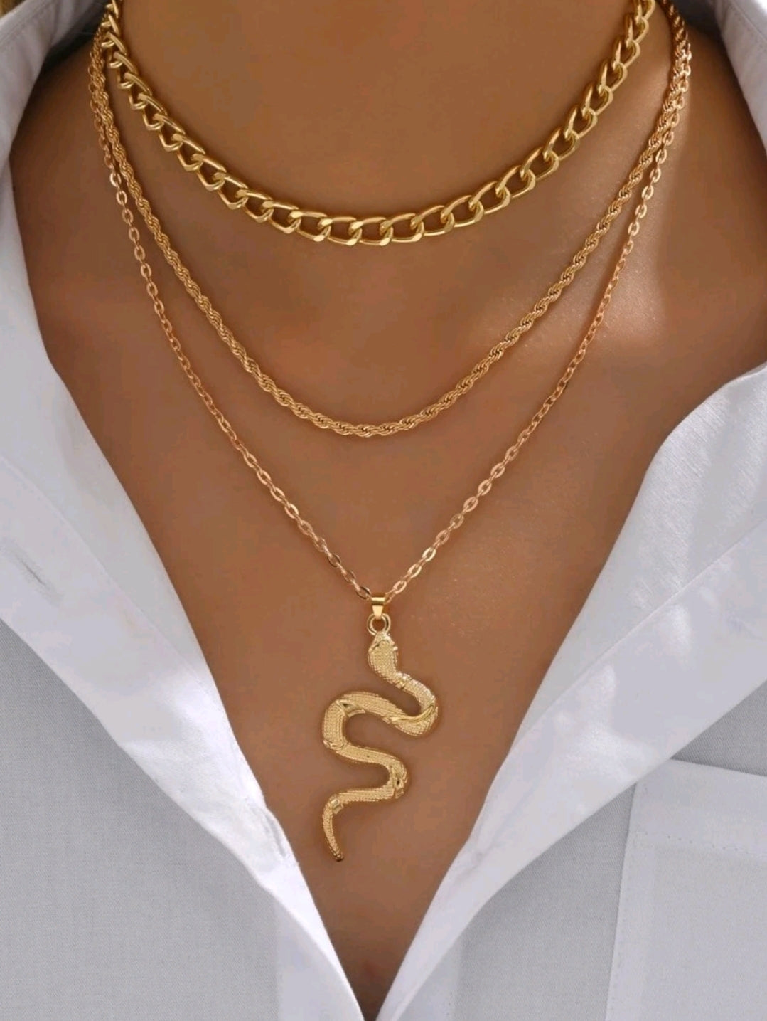 3 Piece Snake Choker Gold Necklace