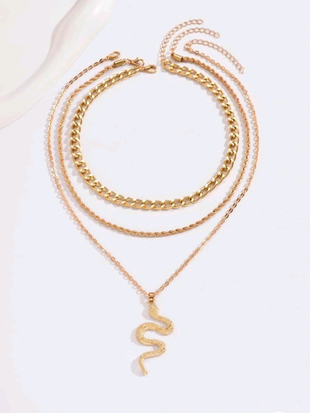 3 Piece Snake Choker Gold Necklace