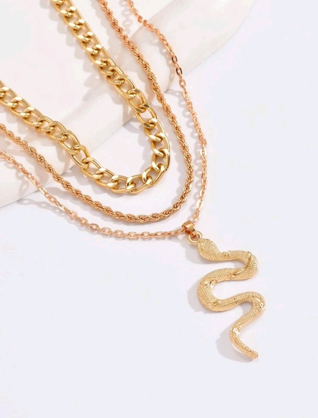 3 Piece Snake Choker Gold Necklace