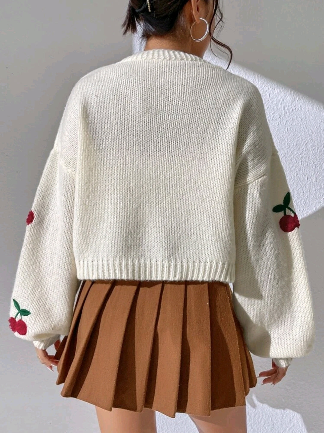 Cream Cherry Knitted Cardigan