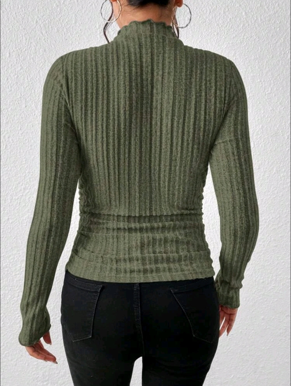 Green Ribbed Knit Jumper