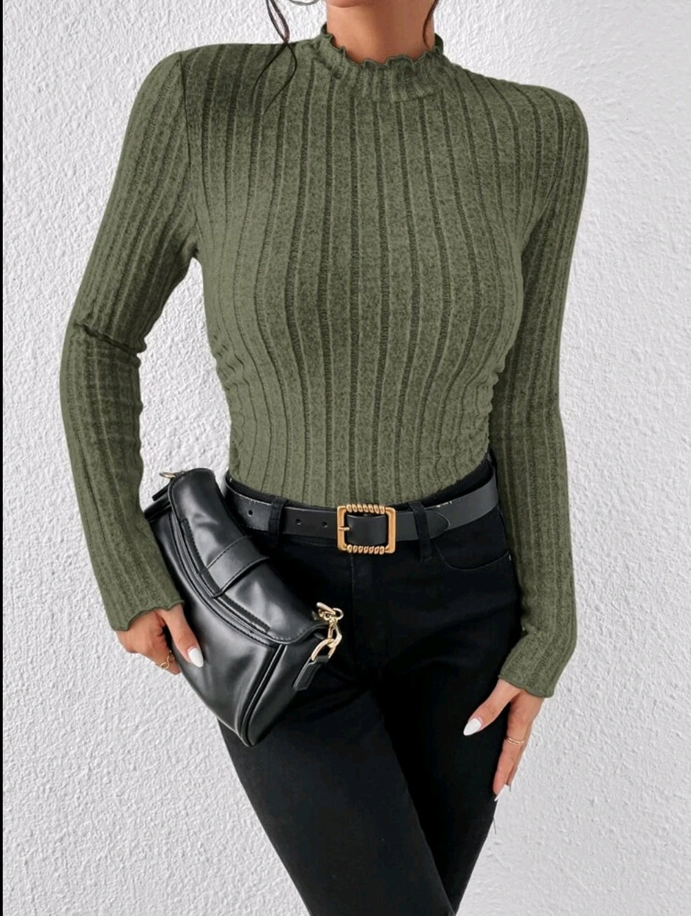 Green Ribbed Knit Jumper