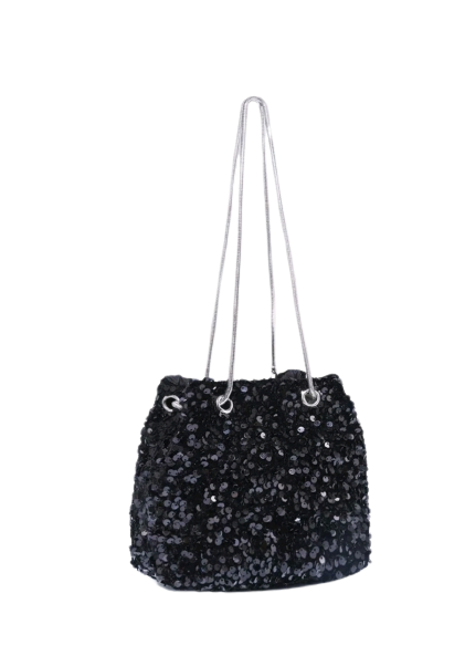 Black Sequin Bucket Bag