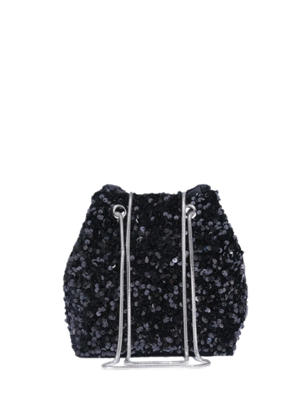 Black Sequin Bucket Bag