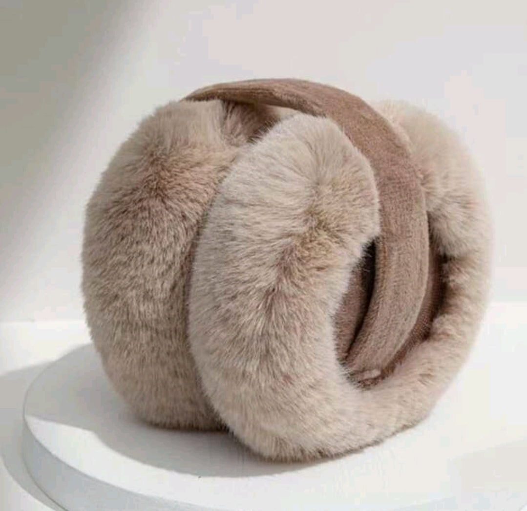 Beige Foldable Fluffy Earmuffs