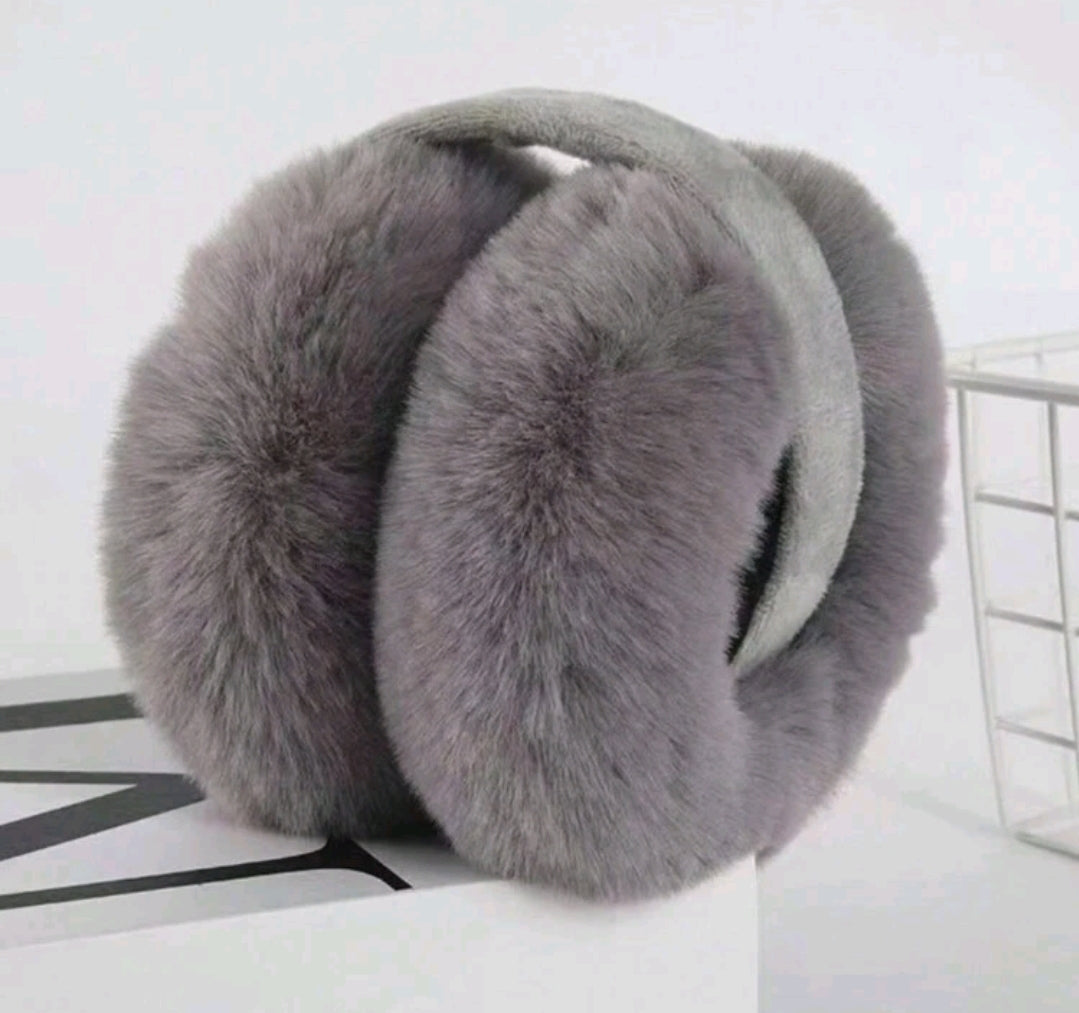 Grey Foldable Fluffy Earmuffs