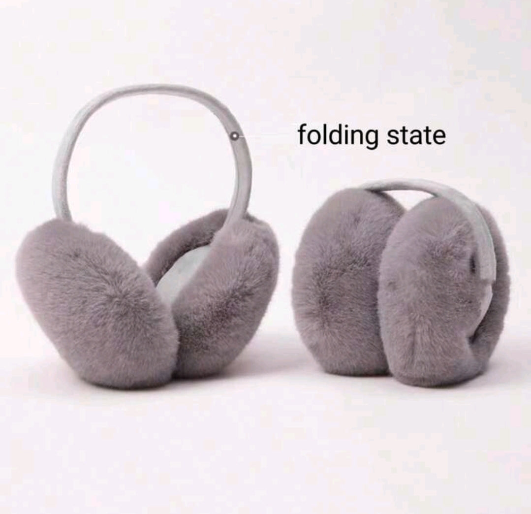 Grey Foldable Fluffy Earmuffs