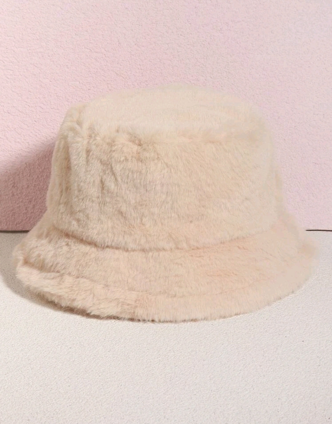 Beige Fur Bucket Hat