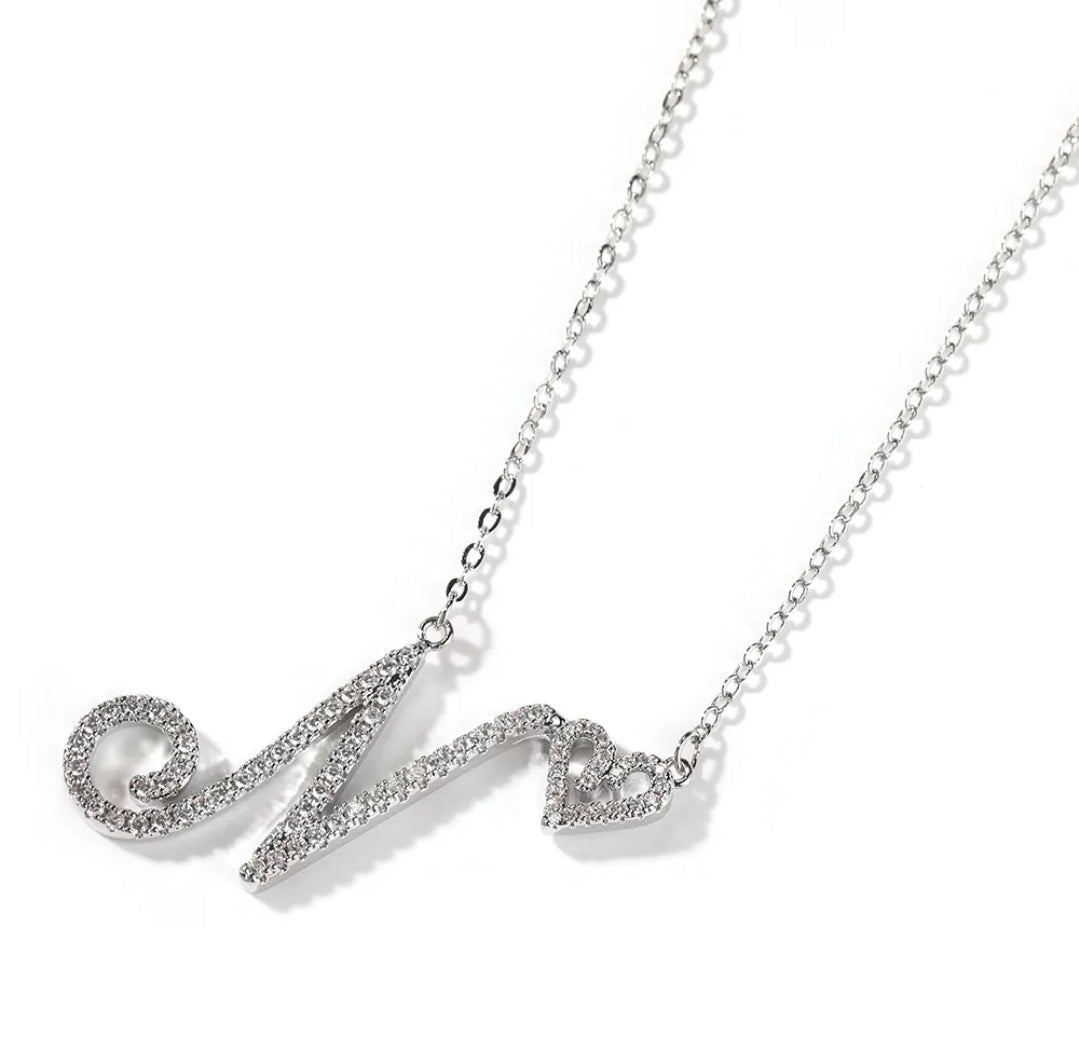 Love Heart Crystal Initial Necklace