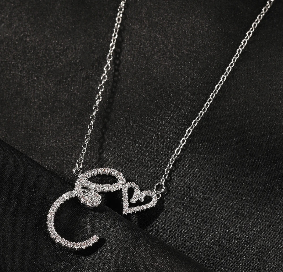 Love Heart Crystal Initial Necklace