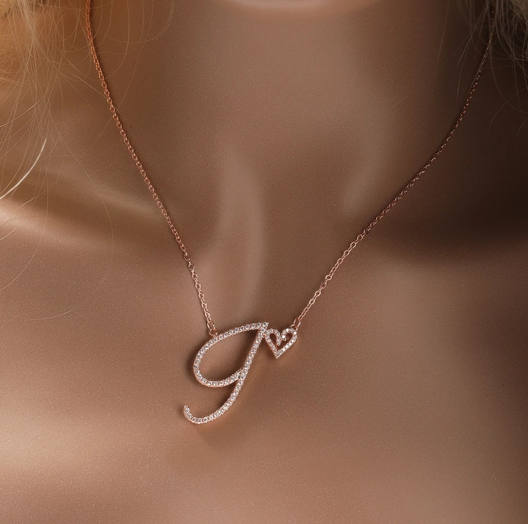 Love Heart Crystal Initial Necklace