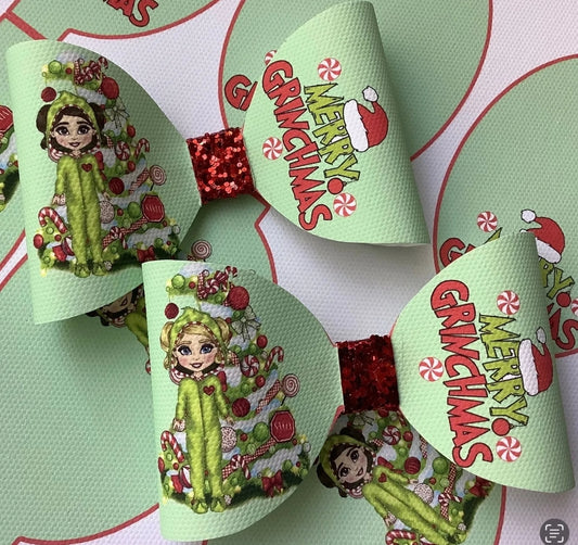 Children's Merry Grinchmas Christmas Hair Bows 2 Pack
