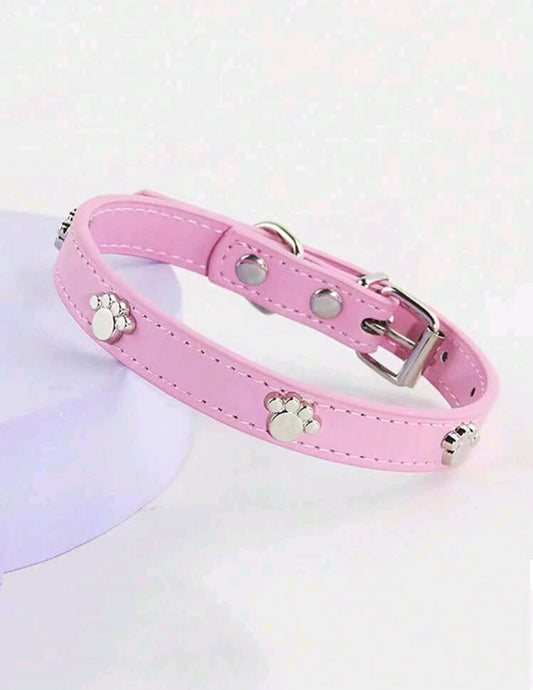 Pink & Silver Paw Print Studded Pet Dog & Cat Collar