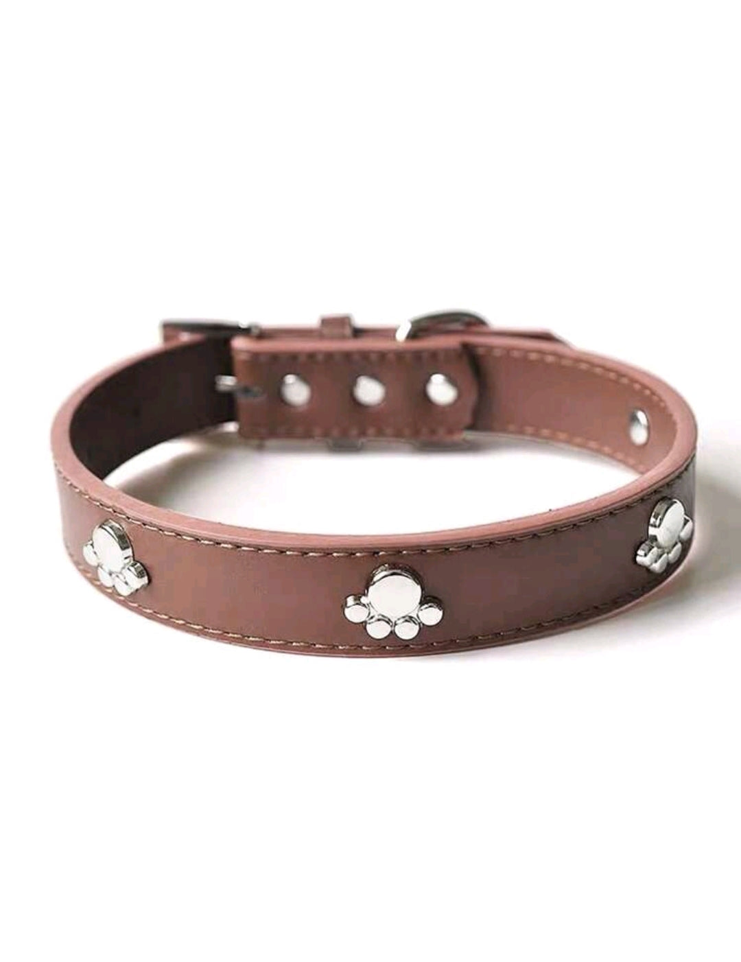 Brown & Silver Paw Print Studded Pet Dog & Cat Collar