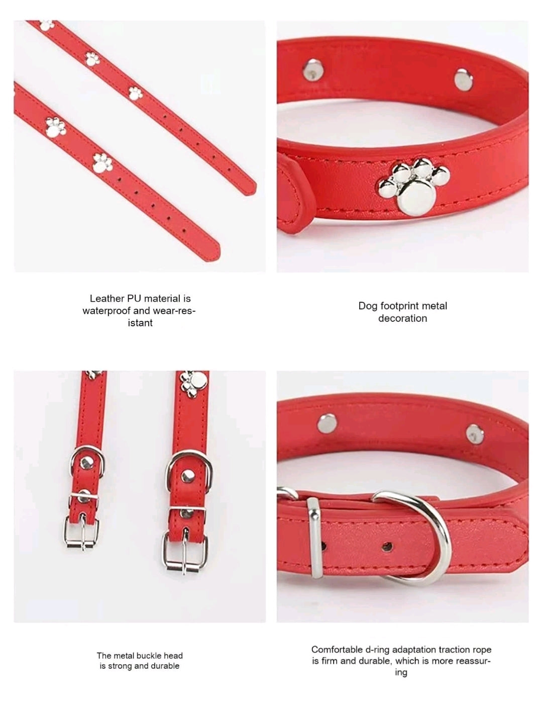 Red & Silver Paw Print Studded Pet Dog & Cat Collar
