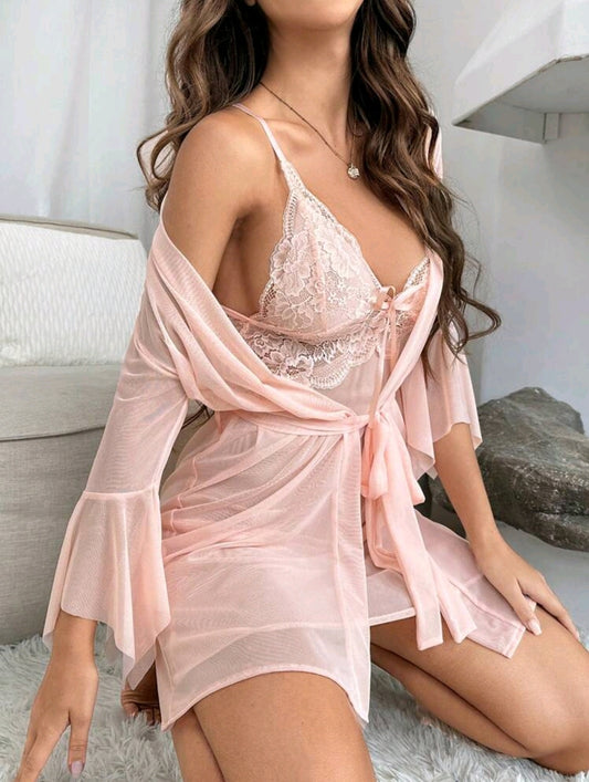 Pink Chiffon 2 Piece Night Dress Set