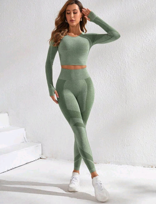 Gym Bunny Green Freya Long Sleeved Gym Set