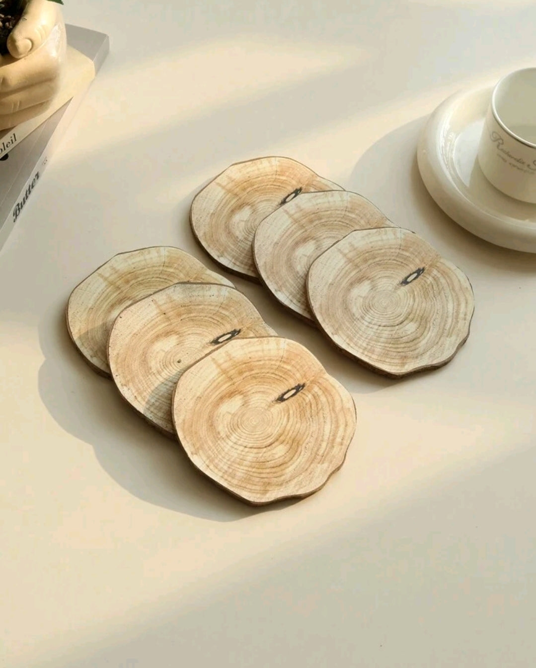 Wooden Style Cup Coasters 6pk