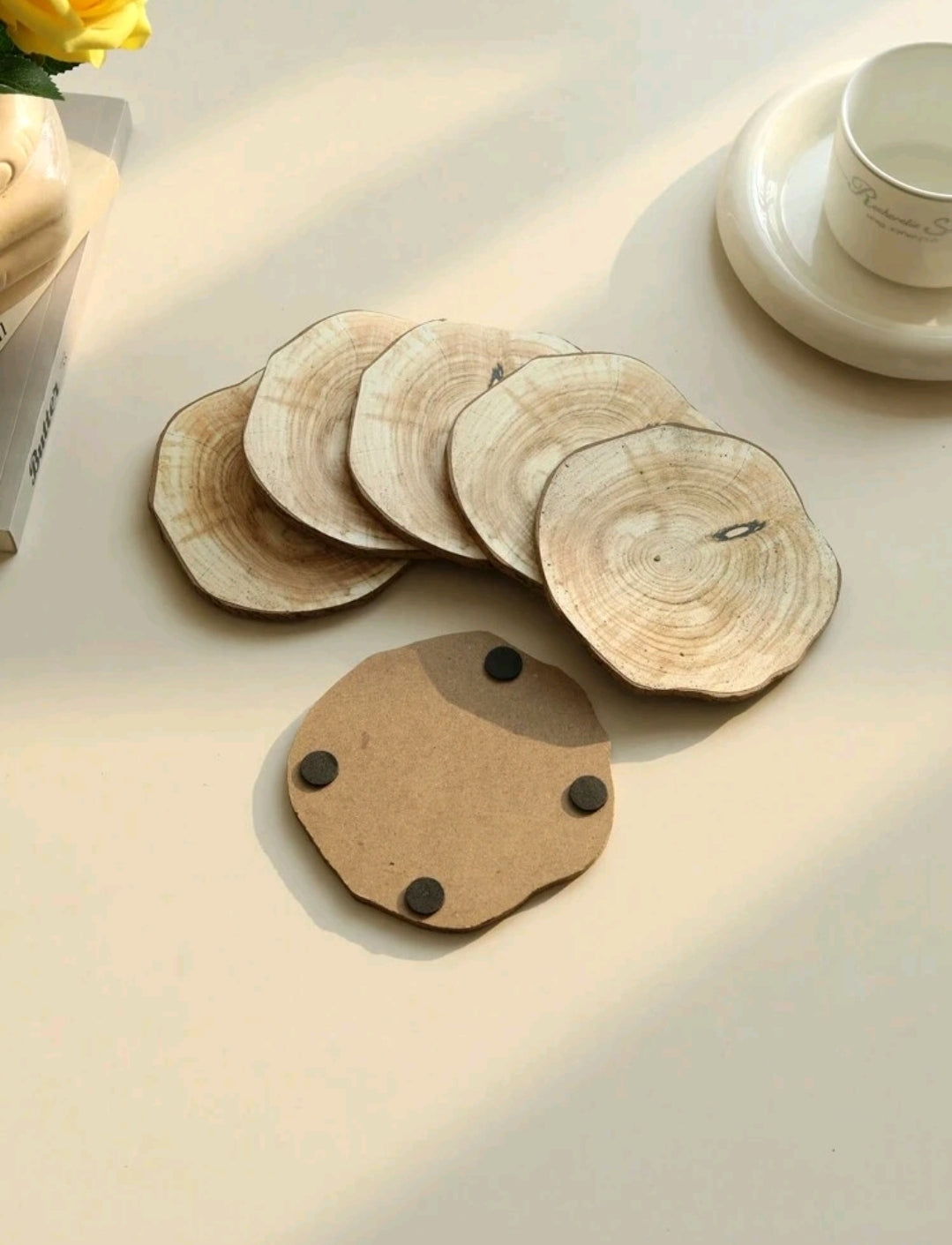 Wooden Style Cup Coasters 6pk