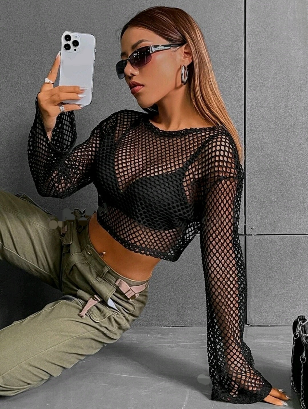 Black Mesh Crop Top