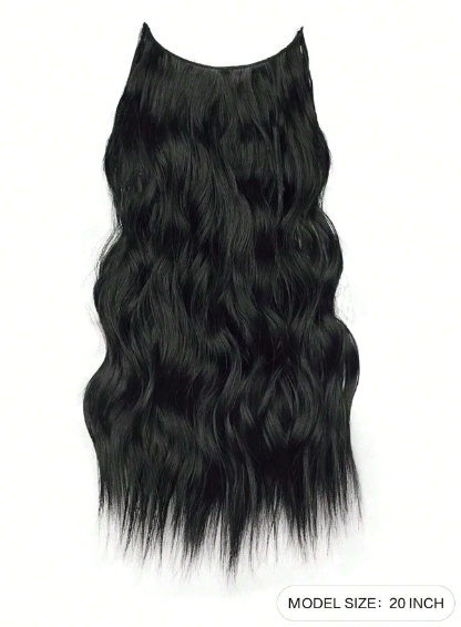 Black Long Wavy Hairpiece 20 Inch 135gm Curly Beach Wave Synthetic Hair Extension