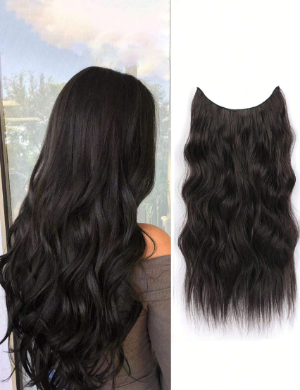 Darkest Brown Long Wavy Hairpiece 20 Inch 135gm Curly Beach Wave Synthetic Hair Extension