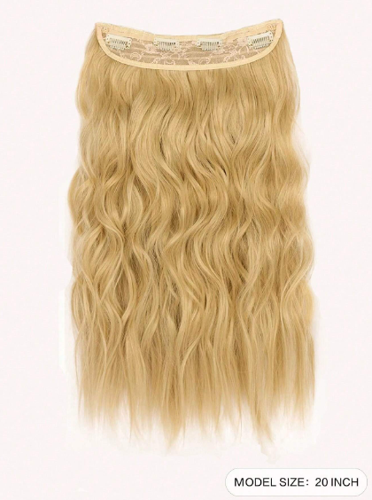 Golden Blonde Long Wavy Hairpiece 20 Inch 135gm Curly Beach Wave Synthetic Hair Extension