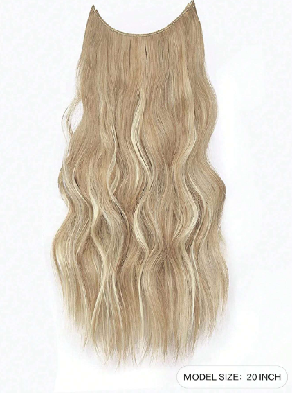 Light Brown Blonde Highlighted Wavy Hairpiece 20 Inch 135gm Curly Beach Wave Synthetic Hair Extension