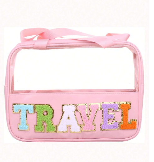 Travel Letter Clear Cosmetic Travel Makeup Bag With Handles